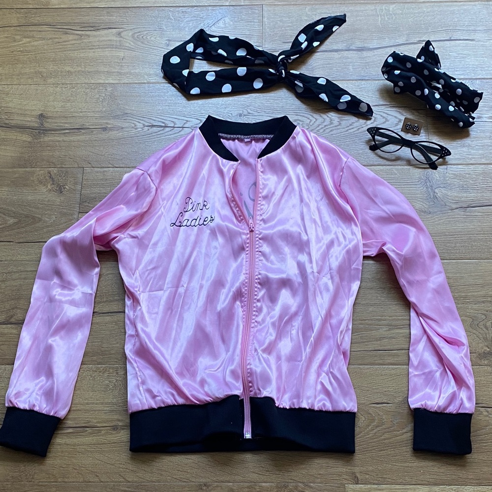 Pink Satin Jacket with Black Trim